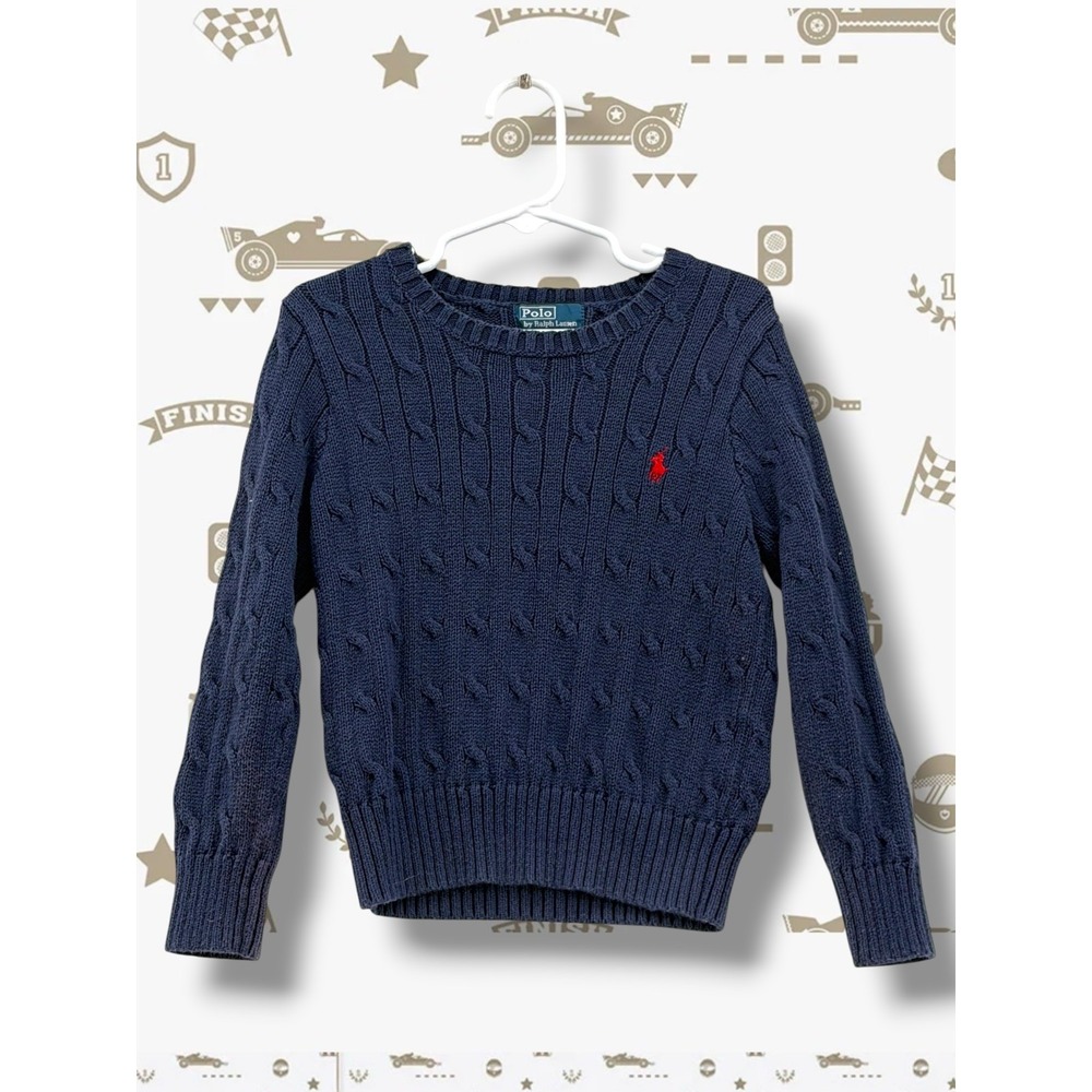 Polo Ralph Lauren Cable Knit Cotton Crewneck Sweater Navy Blue 4/4T